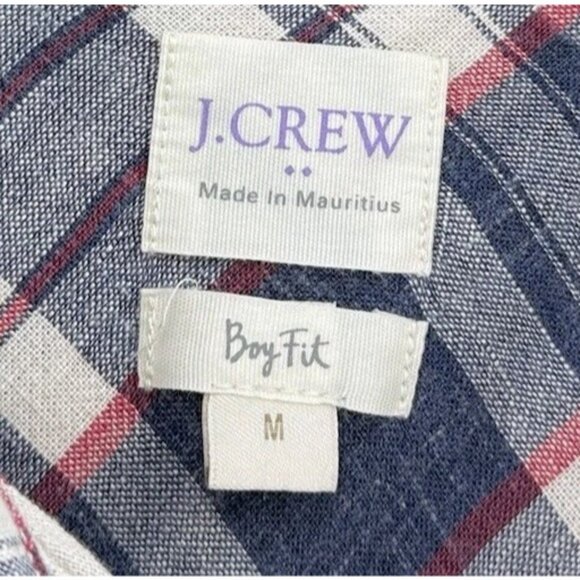 J.Crew Factory‎ Blue Plaid Cotton Popover Tunic Blouse Sz M Boy Fit Preppy Boho - Picture 6 of 11